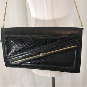 Vintage Black Leather Snakeskin  Clutch Purse